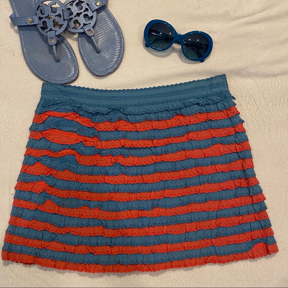 Marc Jacobs Red & Blue Ruffle Tiered Mini Skirt